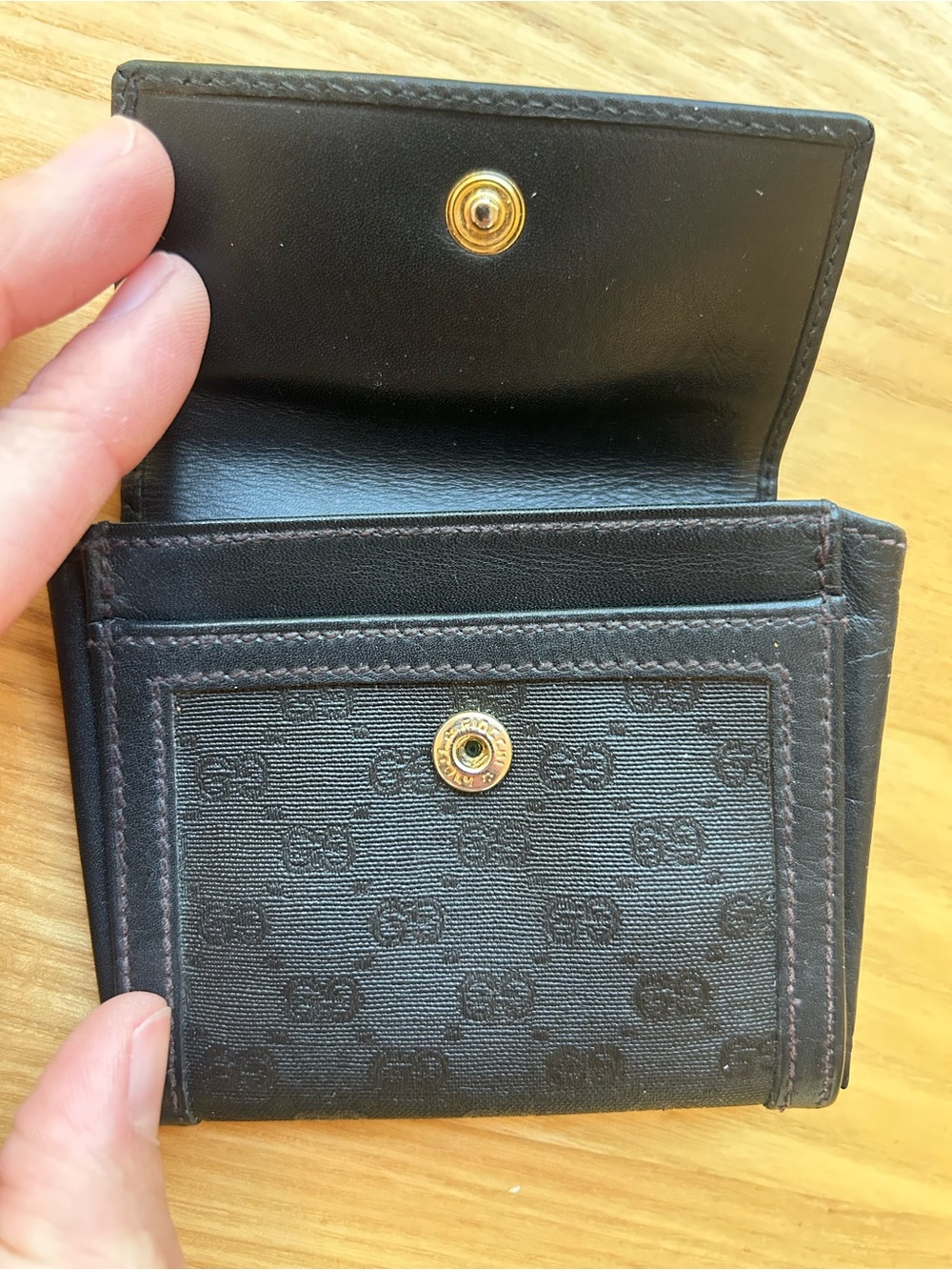 Vintage Gucci Black Card Case Wallet Coin Pouch Coated Canvas Leather Logo - Picture 5 of 9